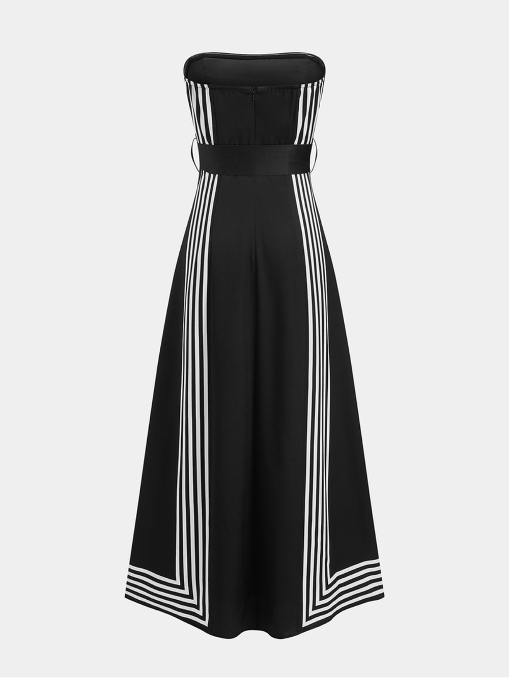 Commense Black and White Strapless Belted Maxi Dress - Picture 3 of 7